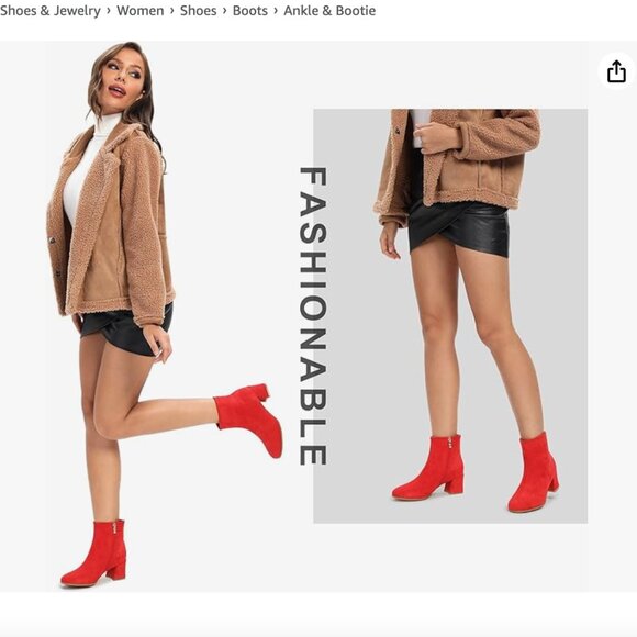 YSOHPM Women's GO GO Boots Suede Low Heel Ankle Booties Chunky Block Heel Boots - Picture 7 of 8